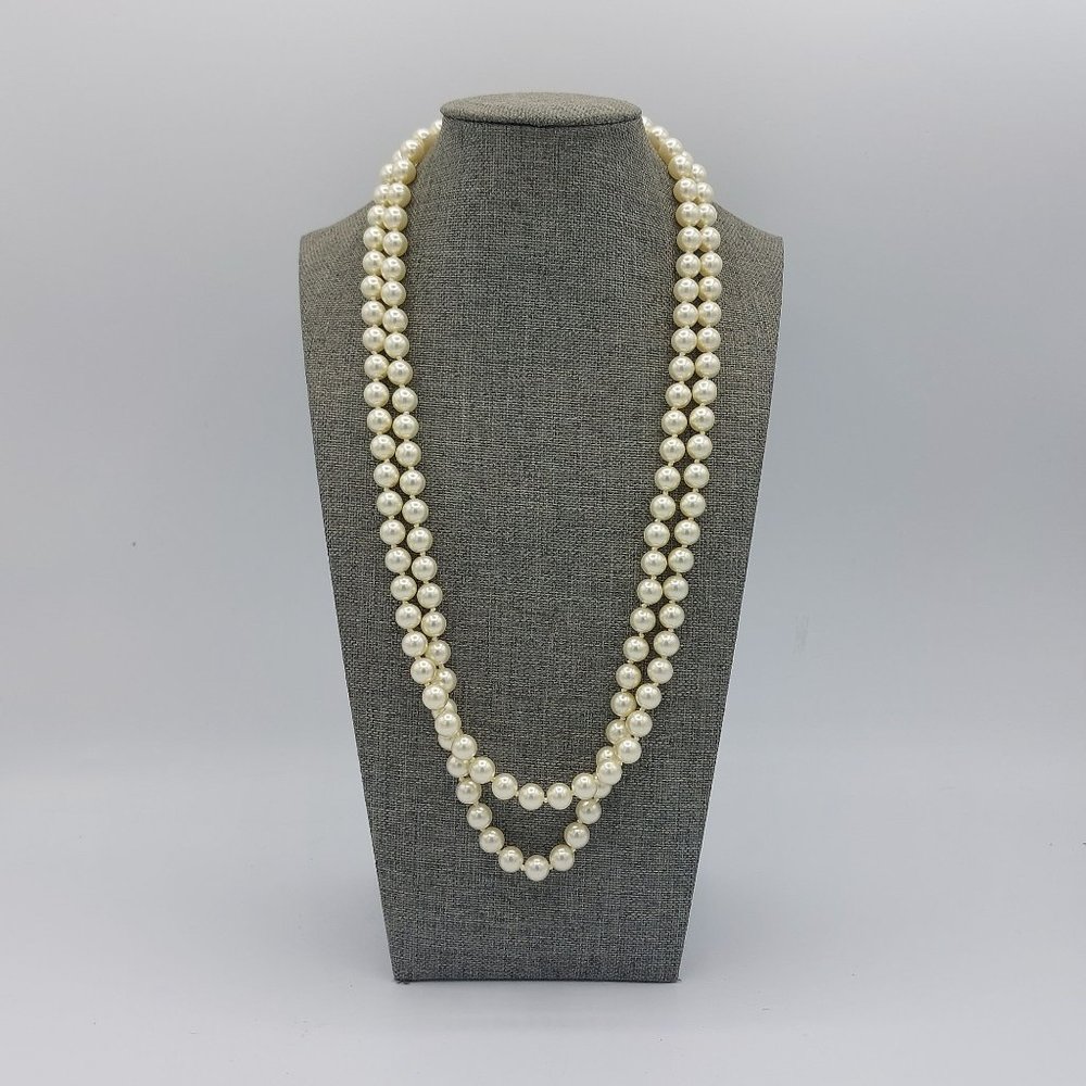 Faux Pearl Pearl Clasp Double Strand Gold Toned 24" Long Elegant Knotted Individ